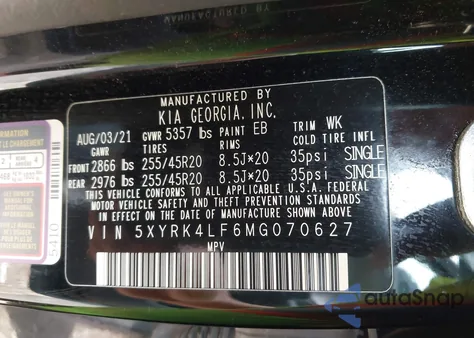 2021 Kia Sorento Sx from USA, damaged, VIN 5XYRK4LF6MG070627